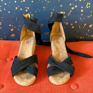 UGG Women's Black and Tan Wedge Sandals